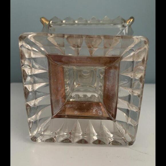 Vintage Jeannette Glass Company Wedding Cake Box Candy Dish Clear Gold No Lid - Picture 9 of 11